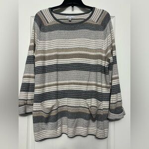Croft & Barrow Women's Striped Sweater - Gray, Brown and Cream